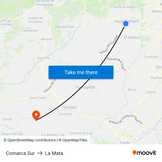 Comarca Sur to La Mata map