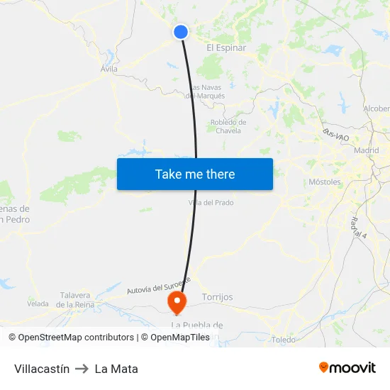 Villacastín to La Mata map
