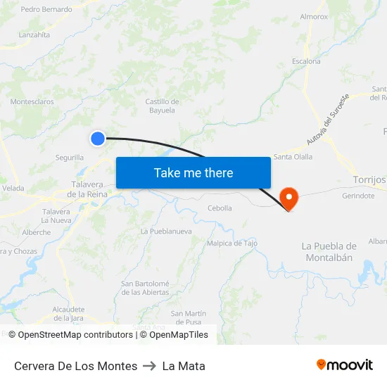 Cervera De Los Montes to La Mata map