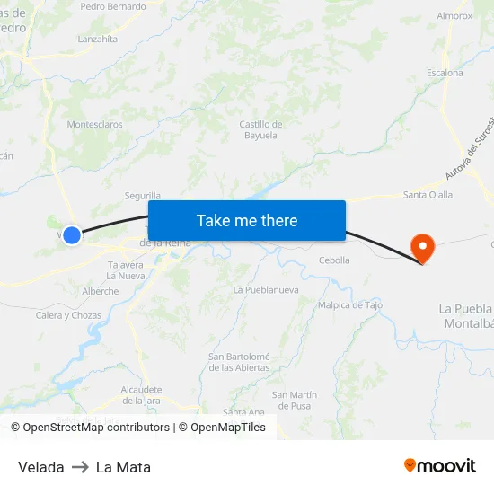 Velada to La Mata map