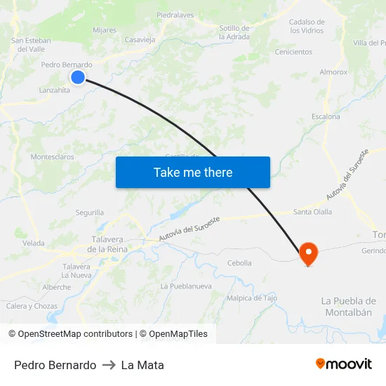 Pedro Bernardo to La Mata map
