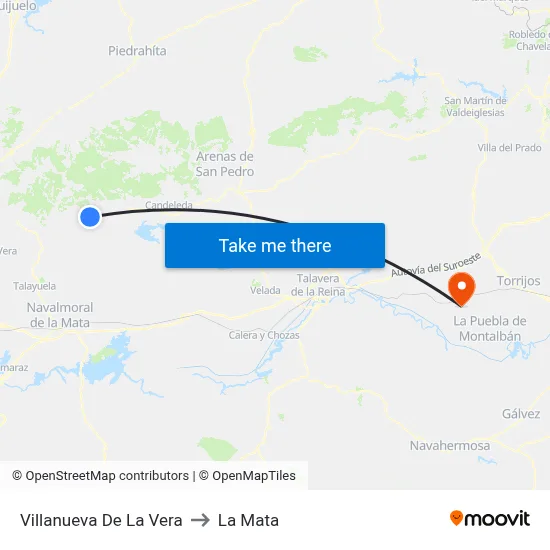 Villanueva De La Vera to La Mata map