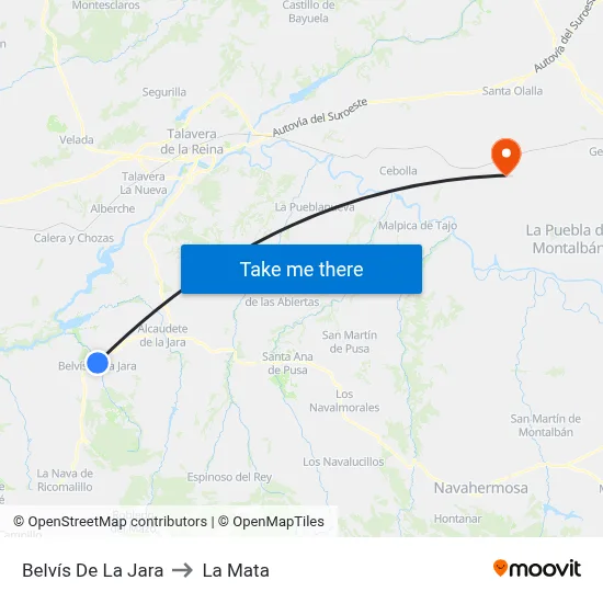Belvís De La Jara to La Mata map