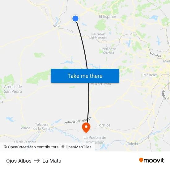Ojos-Albos to La Mata map
