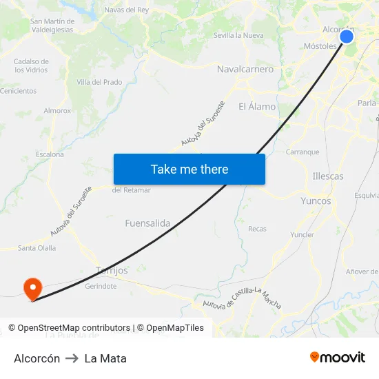 Alcorcón to La Mata map