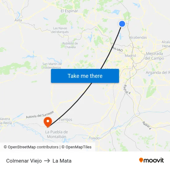 Colmenar Viejo to La Mata map