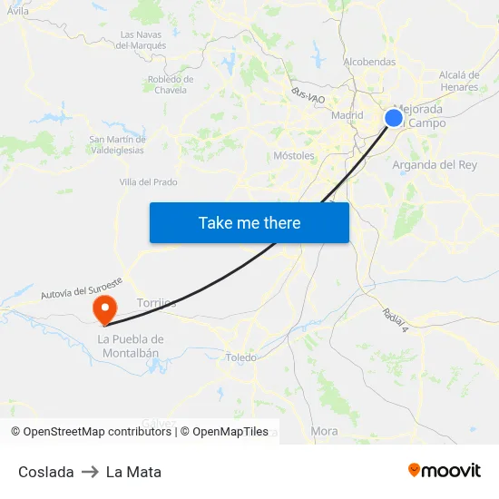 Coslada to La Mata map