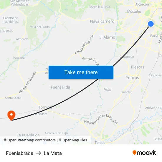 Fuenlabrada to La Mata map