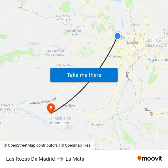 Las Rozas De Madrid to La Mata map