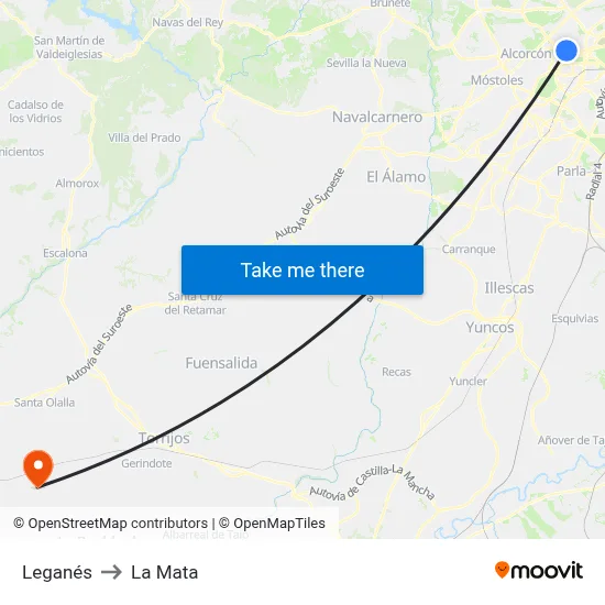 Leganés to La Mata map