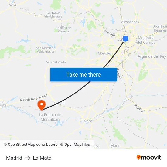 Madrid to La Mata map