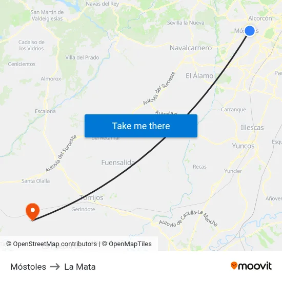 Móstoles to La Mata map
