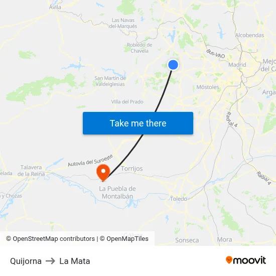 Quijorna to La Mata map