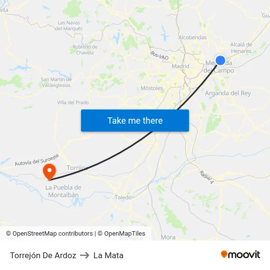 Torrejón De Ardoz to La Mata map