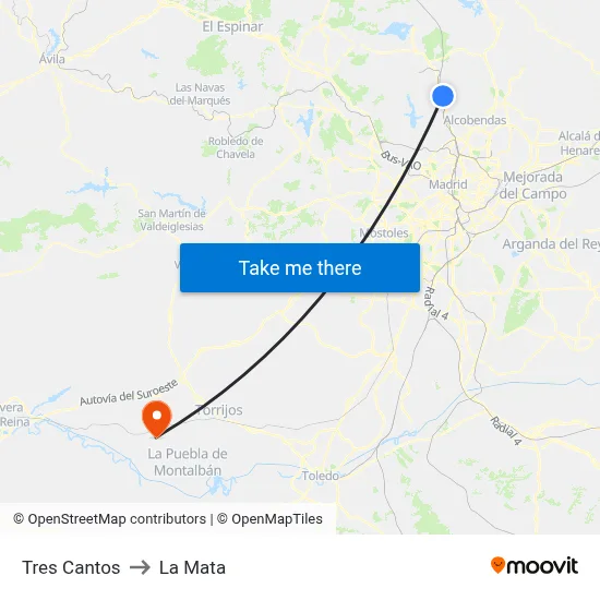 Tres Cantos to La Mata map