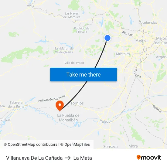 Villanueva De La Cañada to La Mata map