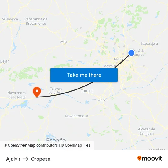 Ajalvir to Oropesa map