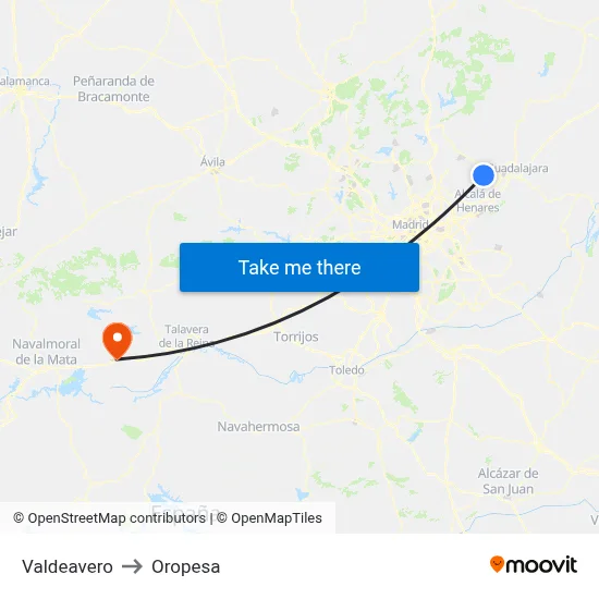 Valdeavero to Oropesa map
