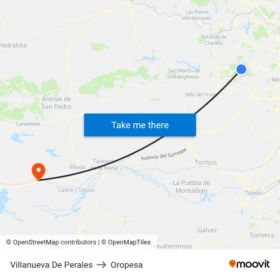 Villanueva De Perales to Oropesa map
