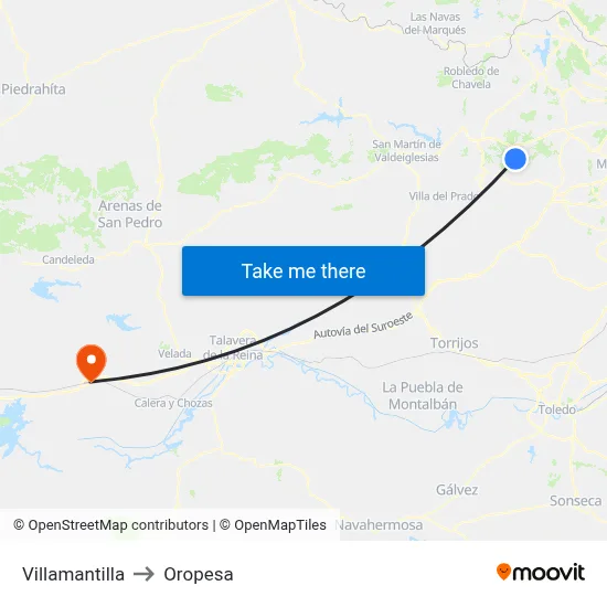 Villamantilla to Oropesa map