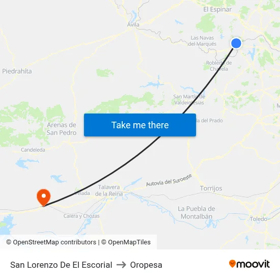 San Lorenzo De El Escorial to Oropesa map