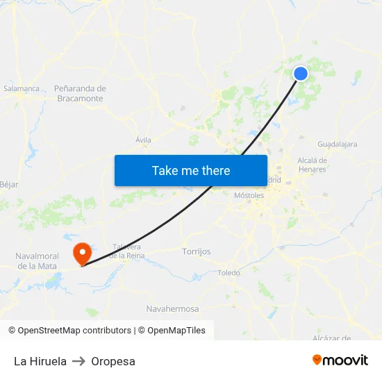 La Hiruela to Oropesa map