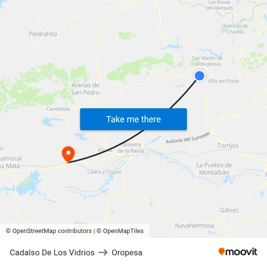 Cadalso De Los Vidrios to Oropesa map
