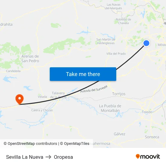 Sevilla La Nueva to Oropesa map