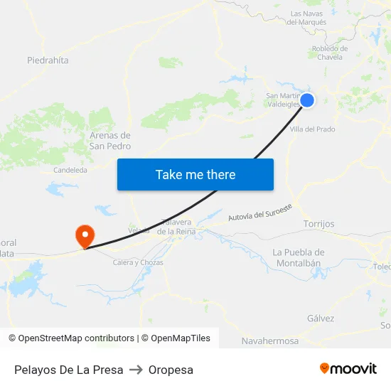 Pelayos De La Presa to Oropesa map