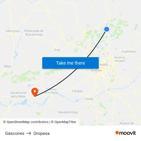 Gascones to Oropesa map