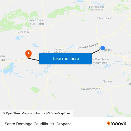 Santo Domingo-Caudilla to Oropesa map
