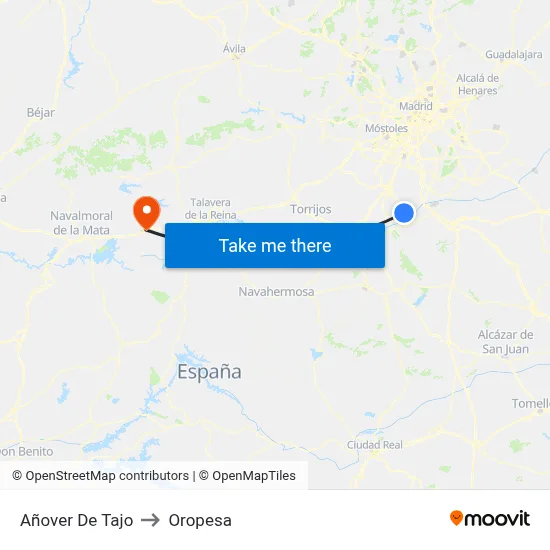 Añover De Tajo to Oropesa map