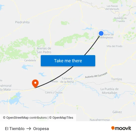 El Tiemblo to Oropesa map
