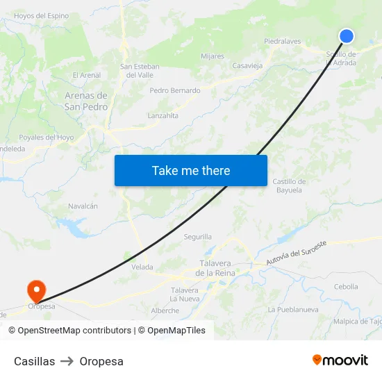 Casillas to Oropesa map