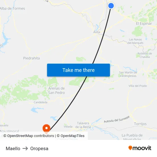 Maello to Oropesa map