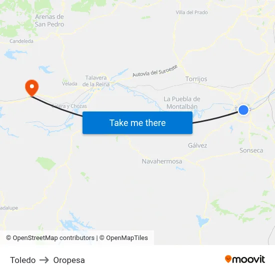 Toledo to Oropesa map