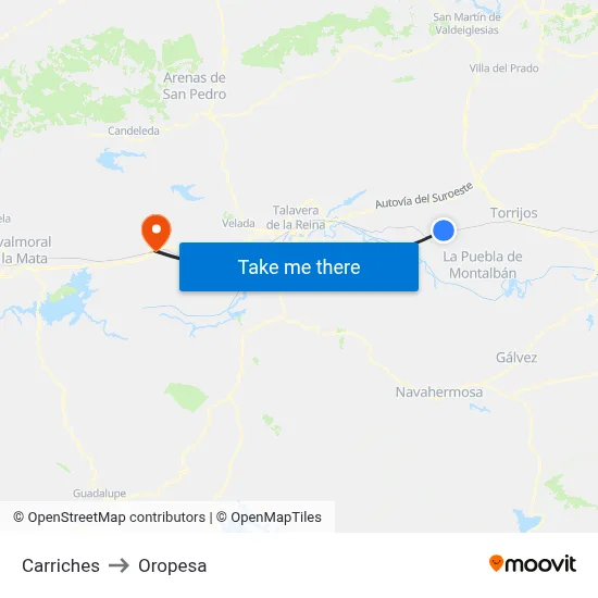 Carriches to Oropesa map