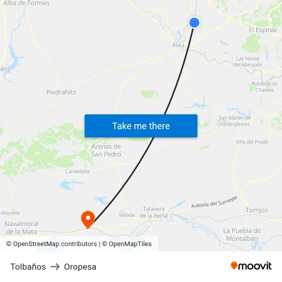 Tolbaños to Oropesa map