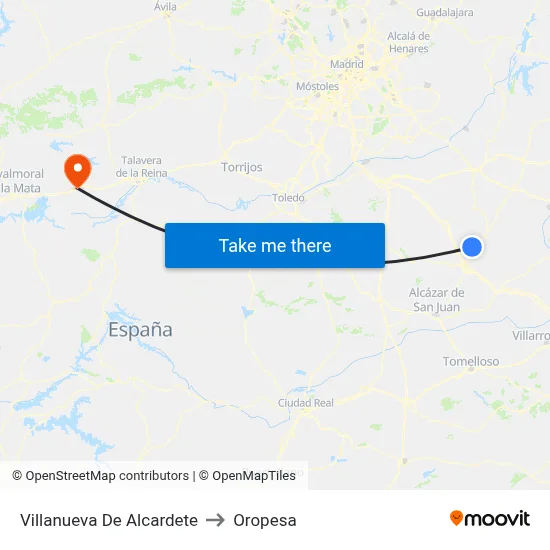 Villanueva De Alcardete to Oropesa map