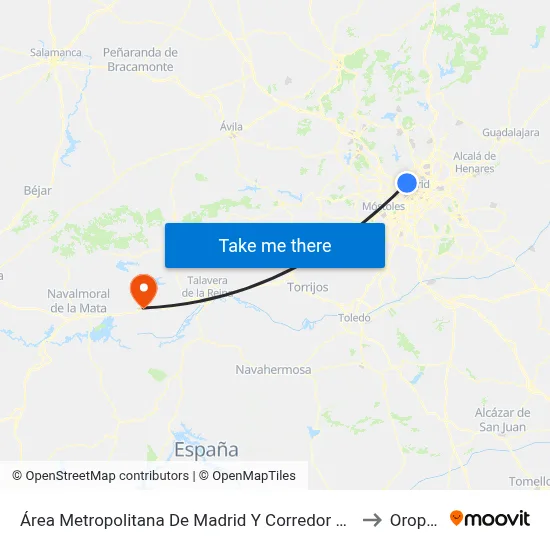 Área Metropolitana De Madrid Y Corredor Del Henares to Oropesa map