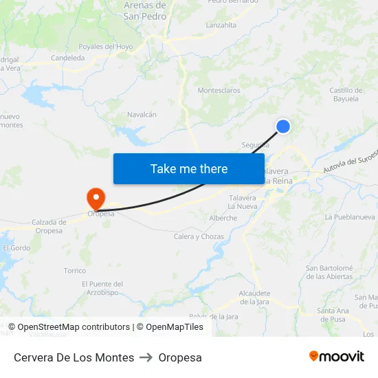 Cervera De Los Montes to Oropesa map