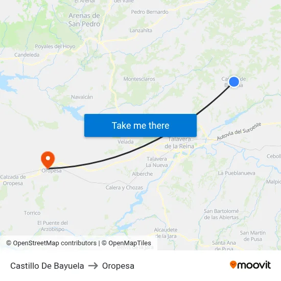 Castillo De Bayuela to Oropesa map