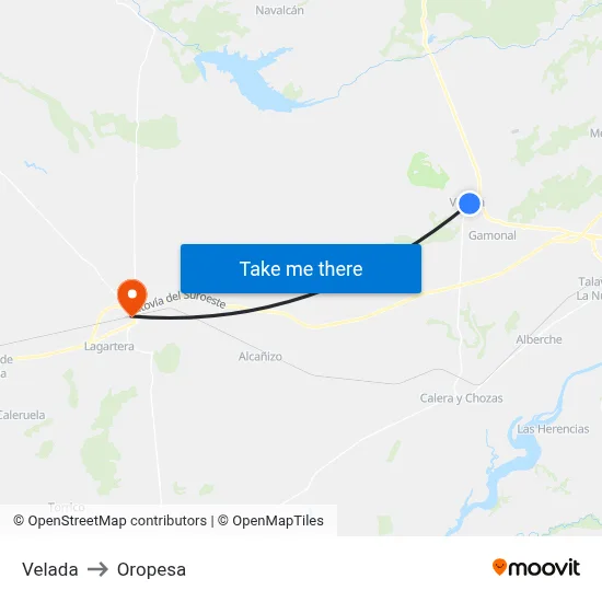 Velada to Oropesa map