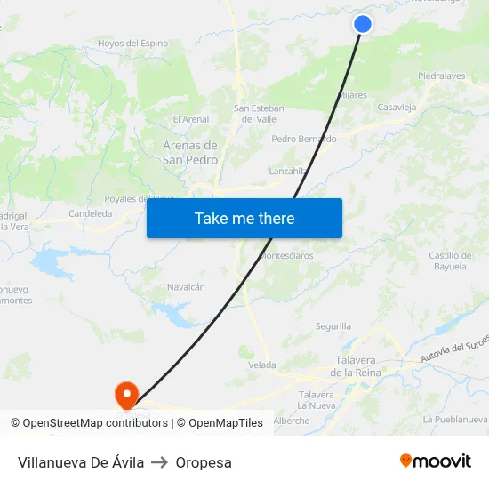 Villanueva De Ávila to Oropesa map