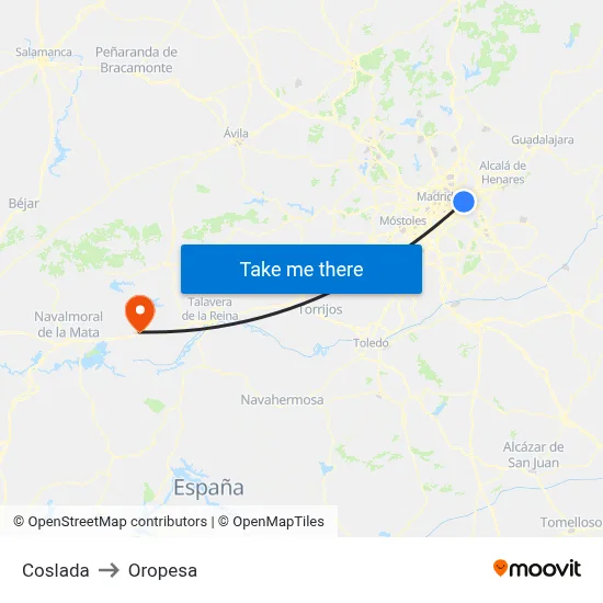 Coslada to Oropesa map