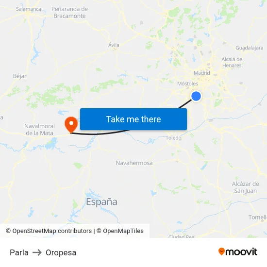 Parla to Oropesa map