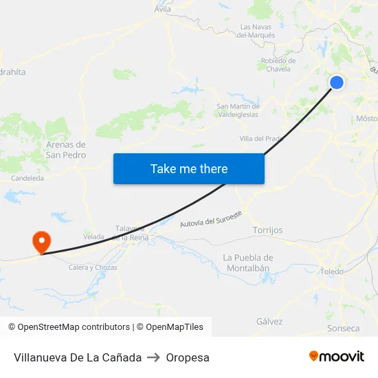 Villanueva De La Cañada to Oropesa map