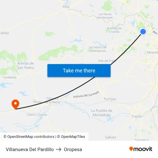 Villanueva Del Pardillo to Oropesa map