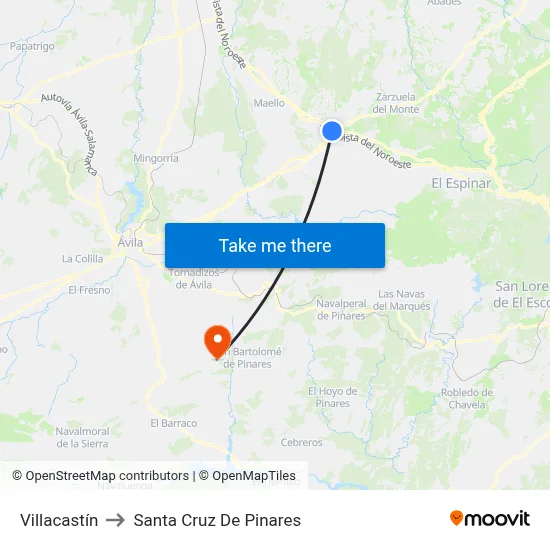 Villacastín to Santa Cruz De Pinares map