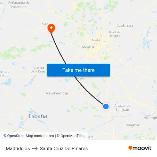Madridejos to Santa Cruz De Pinares map
